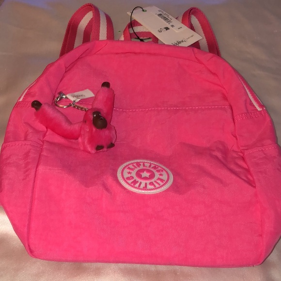 Kipling Ferris Nylon Backpack Flashy Pink WB With Faux Fur Monkey Keychain NWT - Picture 3 of 16